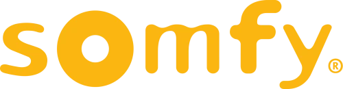 Das Bild zeigt das gelbe Somfy Logo als Schriftzug auf transparentem Hintergrund.